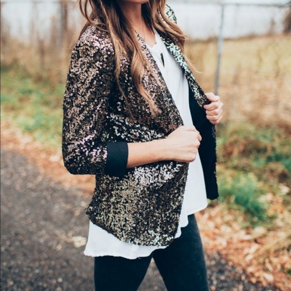 Sam Edelman Sequin Blazer Gold Open 